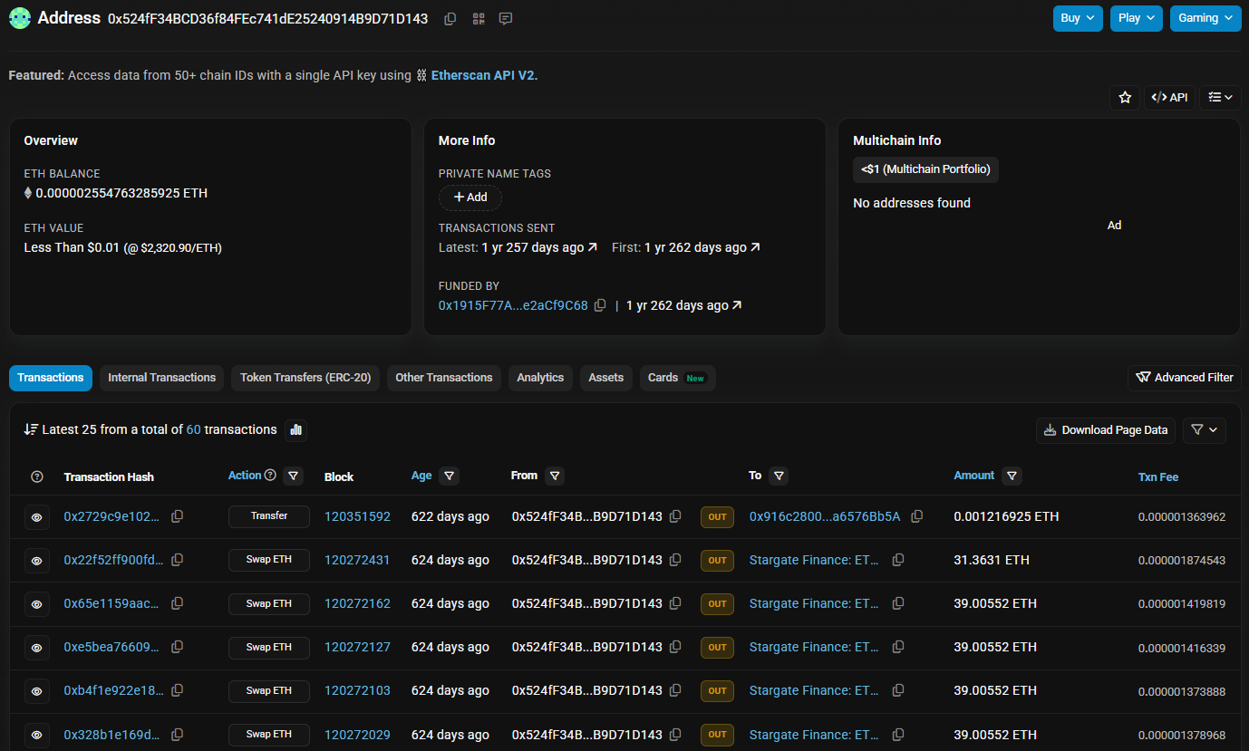 tracking hacker wallet, after few transfers it leads to this wallet which then sends to stargate finance which is cross-chain bridge
